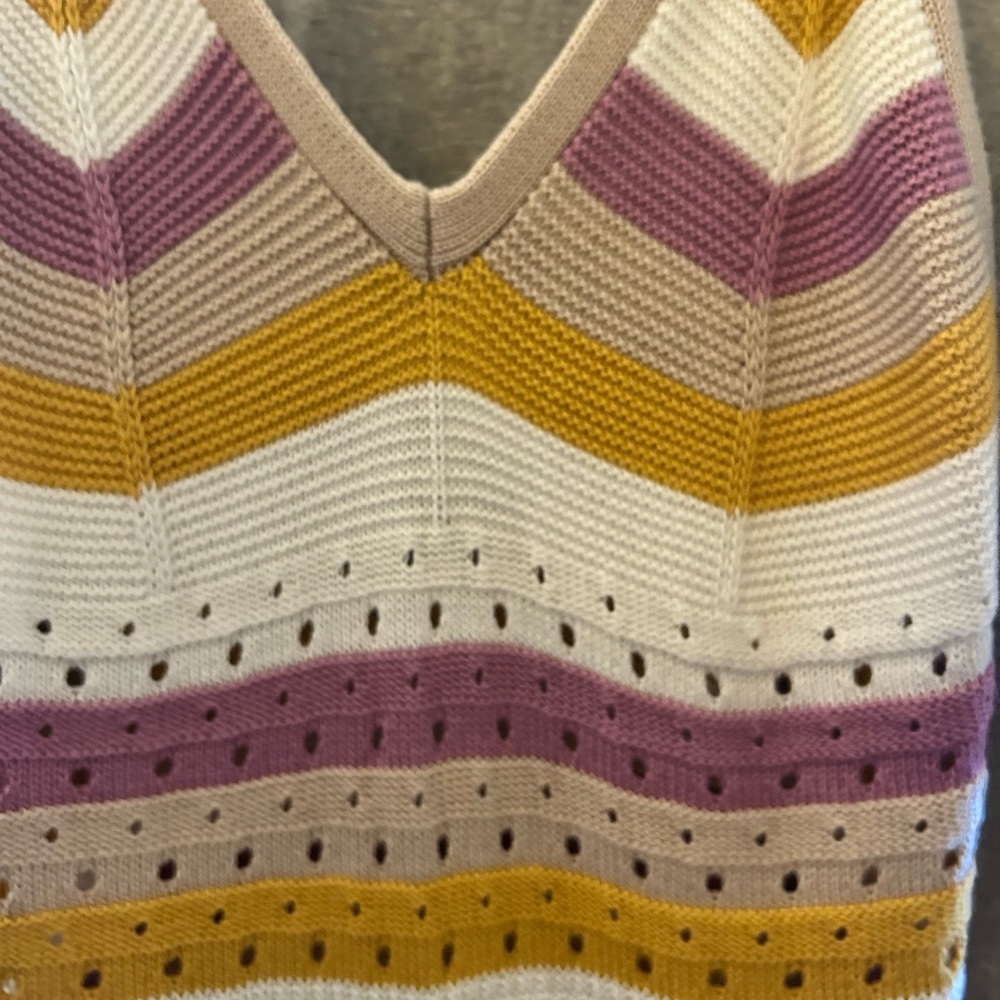 ULTRA FLIRT Striped Knit Crochet Dress in Purple, Tan, Yellow, and Cream - Picture 3 of 8
